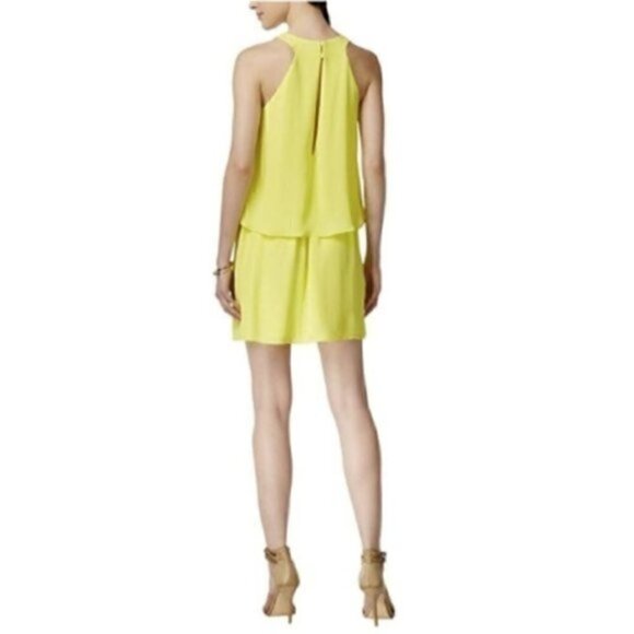 Bar III Dress S NWT Macy’s Yellow Popover Electric Citron Keyhole - Picture 4 of 11